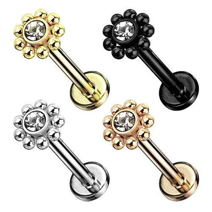 Labret Monroe Ohr Piercing Stecker Zirkonia Blume Innengewinde
