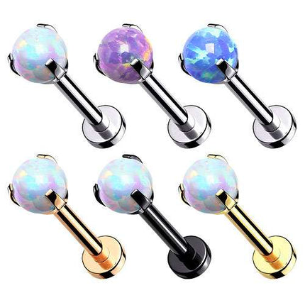 Labret Ohr Piercing Tragus Helix Stecker flach Innengewinde mit Opal