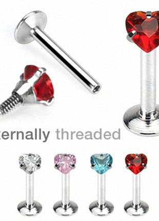 lip piercing stud crystal heart 