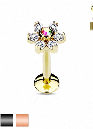 Lippenpiercing Labret Madonna Ohr Stecker Blüte Kristalle