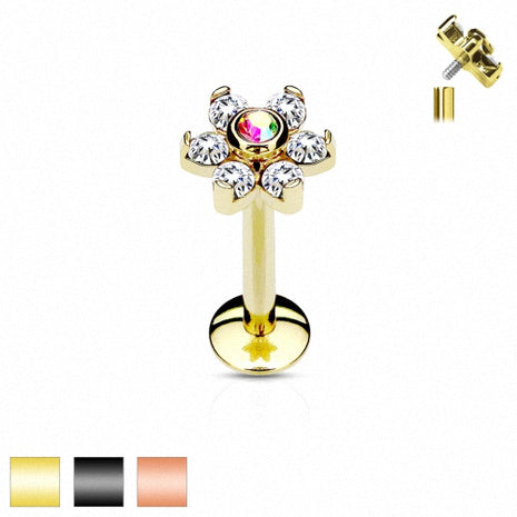 Lippenpiercing Labret Madonna Ohr Stecker Blüte Kristalle