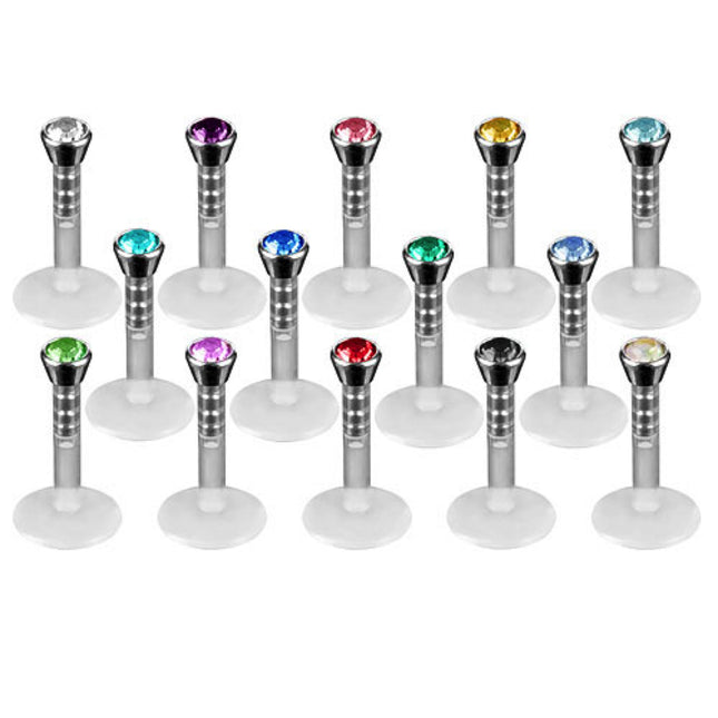Lippenpiercing Labret Stecker Bioflex mit Kristall