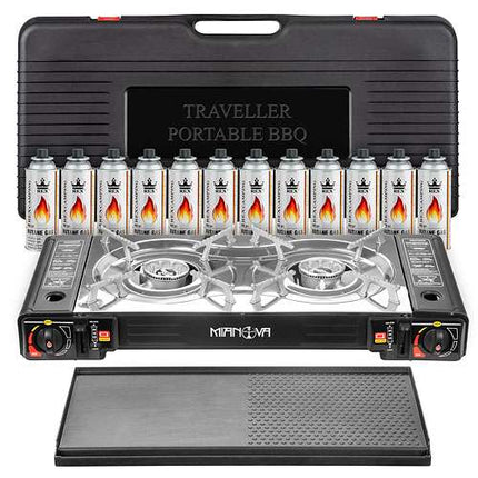 Mianova Doppelgaskocher + 12 Gasflaschen