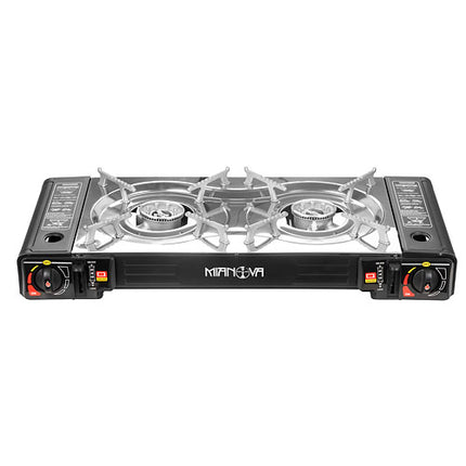 Doppel Gaskocher 2 flammig 2in1 LPG Anschluss Camping Kocher Grillplatte 4,4 KW