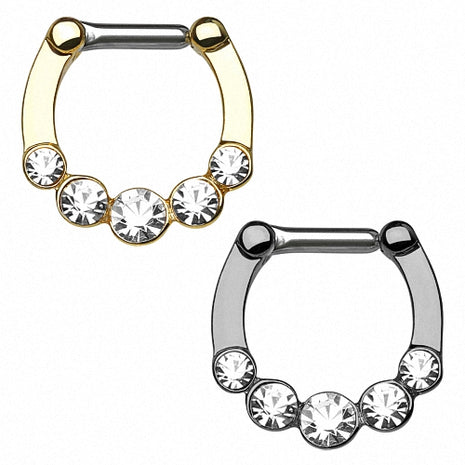 Nasenpiercing Septum Clicker Ring Schild 5 Kristalle