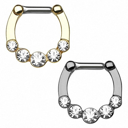 Nasenpiercing Septum Clicker Ring Schild 5 Kristalle