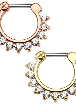 Nose Piercing Ring Septum Clicker Crystal Cone Gold Plated 