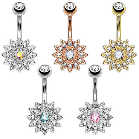 Bauchnabelpiercing mit Kristallen besetzte Blume