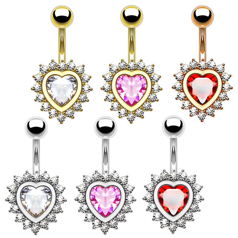 Belly Button Piercing Jewelry Plug Heart Multi Crystal Tips 