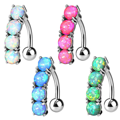 Belly button piercing plug with 4 opal jewelry stones 