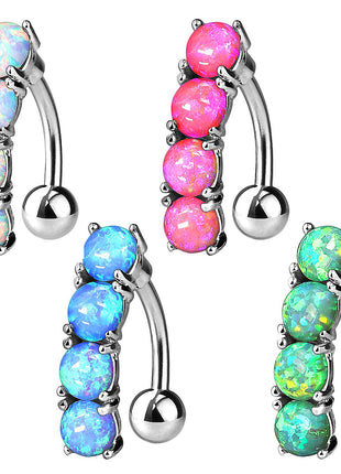 Belly button piercing plug with 4 opal jewelry stones 