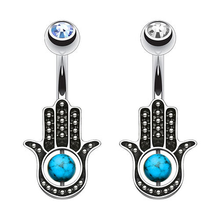Bauchnabelpiercing Hamsa Hand Aqua mit Stein