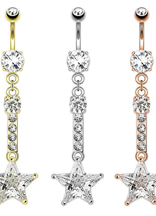 Belly button piercing star zirconia pendant and CZ crystal stones 