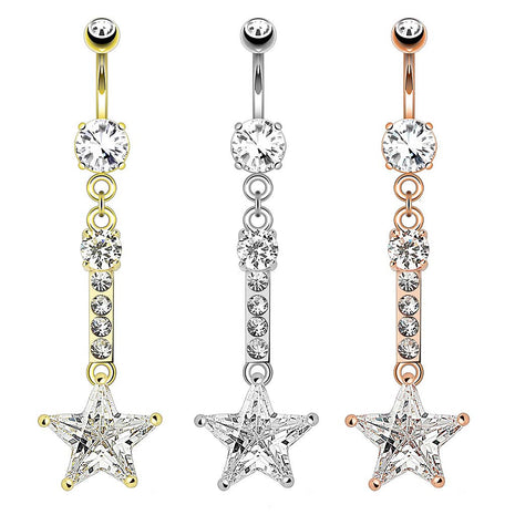 Belly button piercing star zirconia pendant and CZ crystal stones 