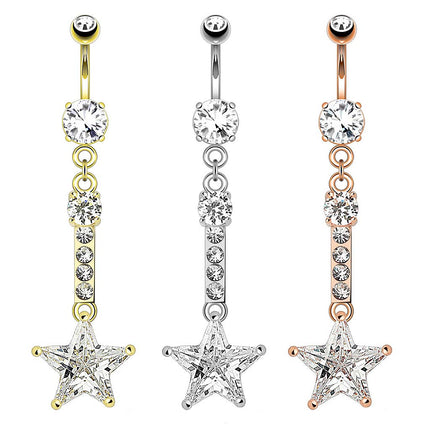 Bauchnabelpiercing Stern Zirkonia Anhänger und CZ Kristall Steine