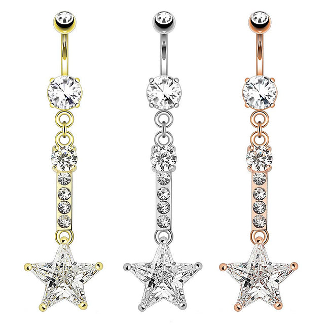 Bauchnabelpiercing Stern Zirkonia Anhänger und CZ Kristall Steine