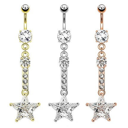 Bauchnabelpiercing Stern Zirkonia Anhänger und CZ Kristall Steine