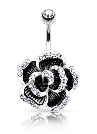 Sexy belly button piercing rose blossom black with crystals 