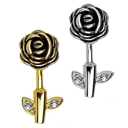 Bauchnabelpiercing Stab Vintage Rosen Blüte mit Kristallen