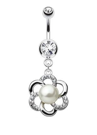 Belly Button Piercing Jewelry Crystal Flower Pendant with Pearl 