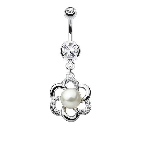 Belly Button Piercing Jewelry Crystal Flower Pendant with Pearl 