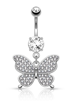 Belly Button Piercing CZ Multi Crystal Jewelry Butterfly Pendant 