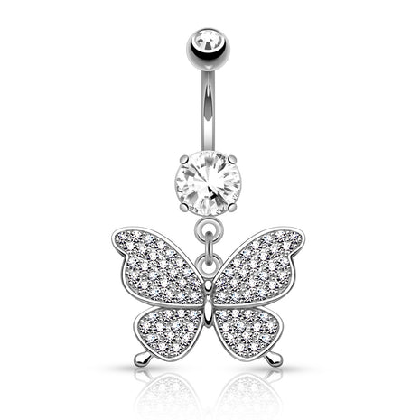 Belly Button Piercing CZ Multi Crystal Jewelry Butterfly Pendant 