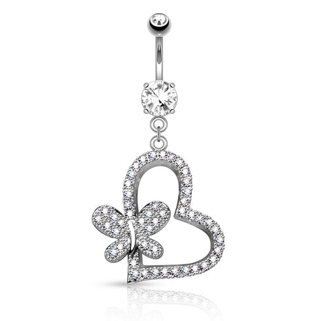 Belly Button Piercing Crystal Belly Piercing Heart with Butterfly 