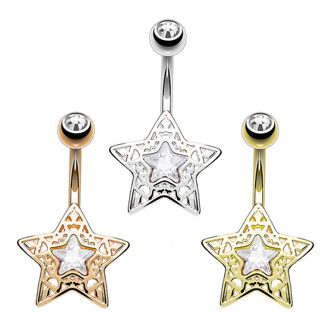 Belly button piercing banana plug filigree crystal star 