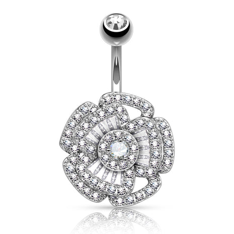 Beautiful belly button piercing Camellia flower with many crystals 