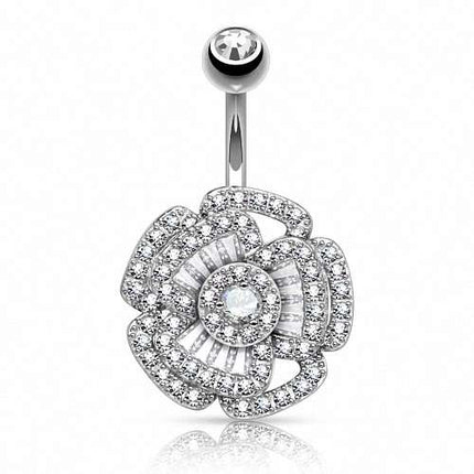 Wunderschönes Bauchnabelpiercing Camellia Blume mit vielen Kristallen