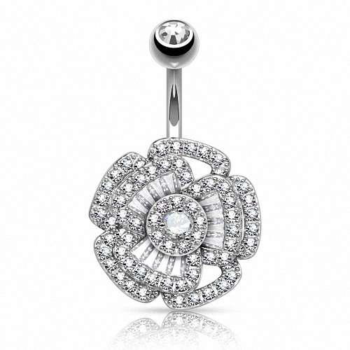 Wunderschönes Bauchnabelpiercing Camellia Blume mit vielen Kristallen