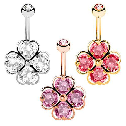 Bauchnabelpiercing Stecker mit Kristall Herz Kleeblatt