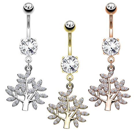 Belly Button Piercing Banana Plug Crystal Tree of Life Pendant 