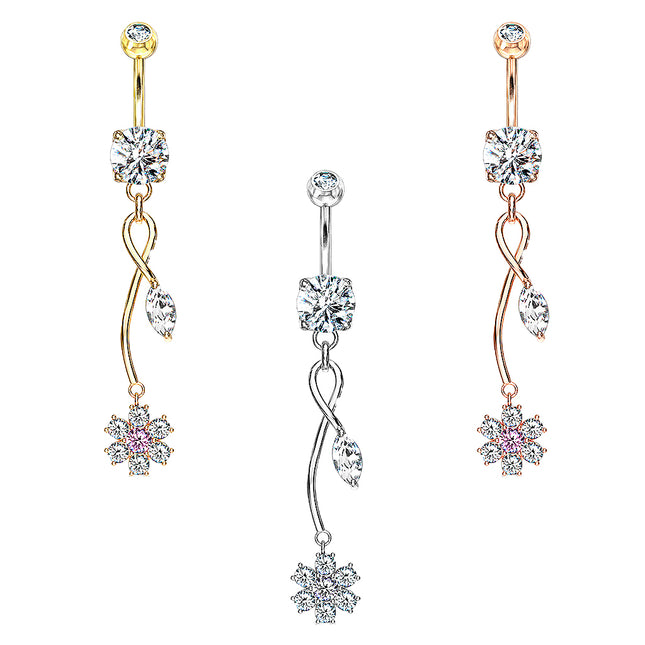 Schönes Bauchnabelpiercing Banane filigraner Rosa Kristall Wein Anhänger