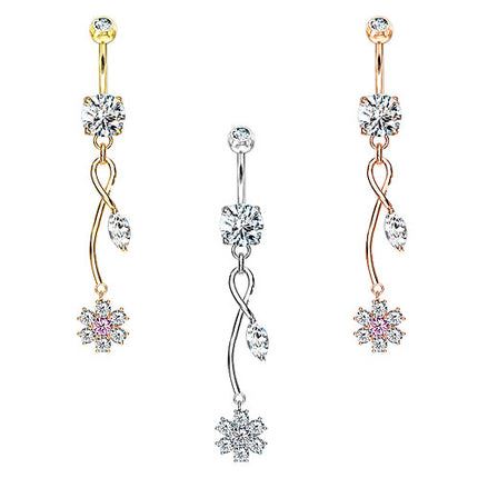 Schönes Bauchnabelpiercing Banane filigraner Rosa Kristall Wein Anhänger