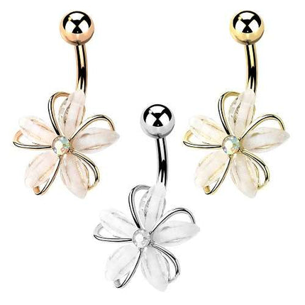 Bauchnabelpiercing Banane Stecker Zirkonia Kristall Blume weiße Blüten