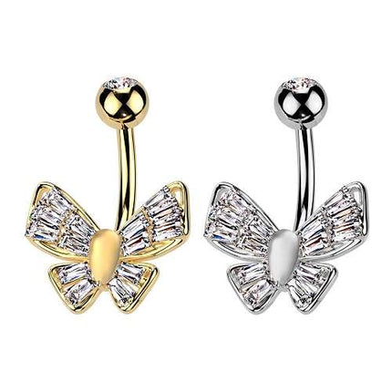 Bauchnabelpiercing Zirkonia Schmetterling und Katzenauge Stein Center