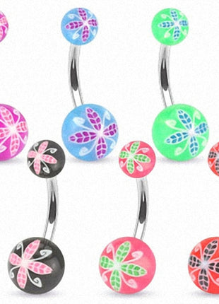 Belly Button Piercing Double UV Ball Summer Flowers 