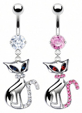 Belly Button Piercing Plug Crystal Cat Pendant 