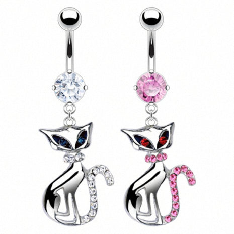 Belly Button Piercing Plug Crystal Cat Pendant 