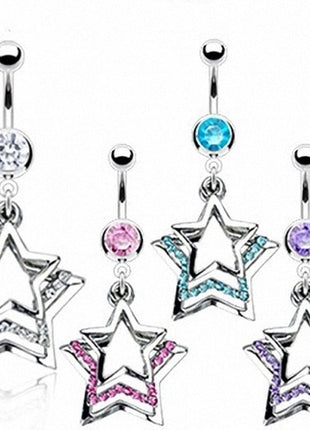 Belly Button Piercing Plug Multi Crystal Triple Star 