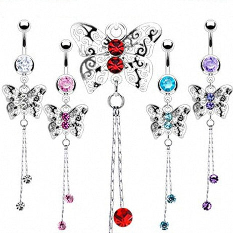 Belly Button Piercing Plug Pendant Crystal Butterfly 