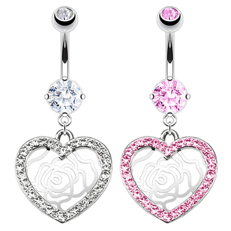 Belly Button Piercing Plug Crystal Heart Rose Pendant Clear 