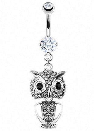 Belly Button Piercing Crystal Owl Pendant Clear 