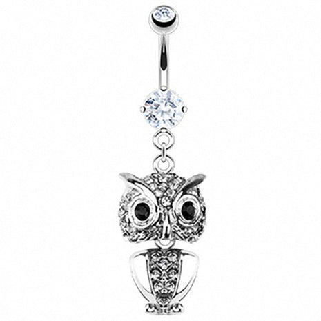 Belly Button Piercing Crystal Owl Pendant Clear 