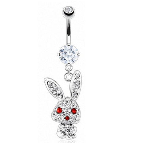 Belly Button Piercing Plug Crystal Bunny Rabbit Pendant 