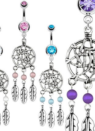 Belly Button Piercing Jewelry Plug Dreamcatcher Tribal Dream Catcher Pendant 