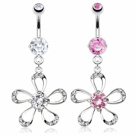 Belly Button Piercing Plug Jewelry Crystal Flower Pendant 