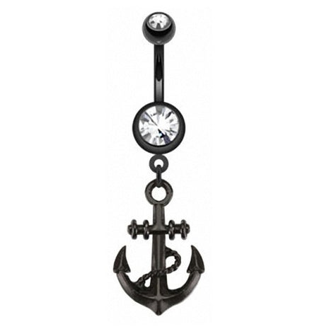 Belly Button Piercing Plug Crystal Anchor Black 